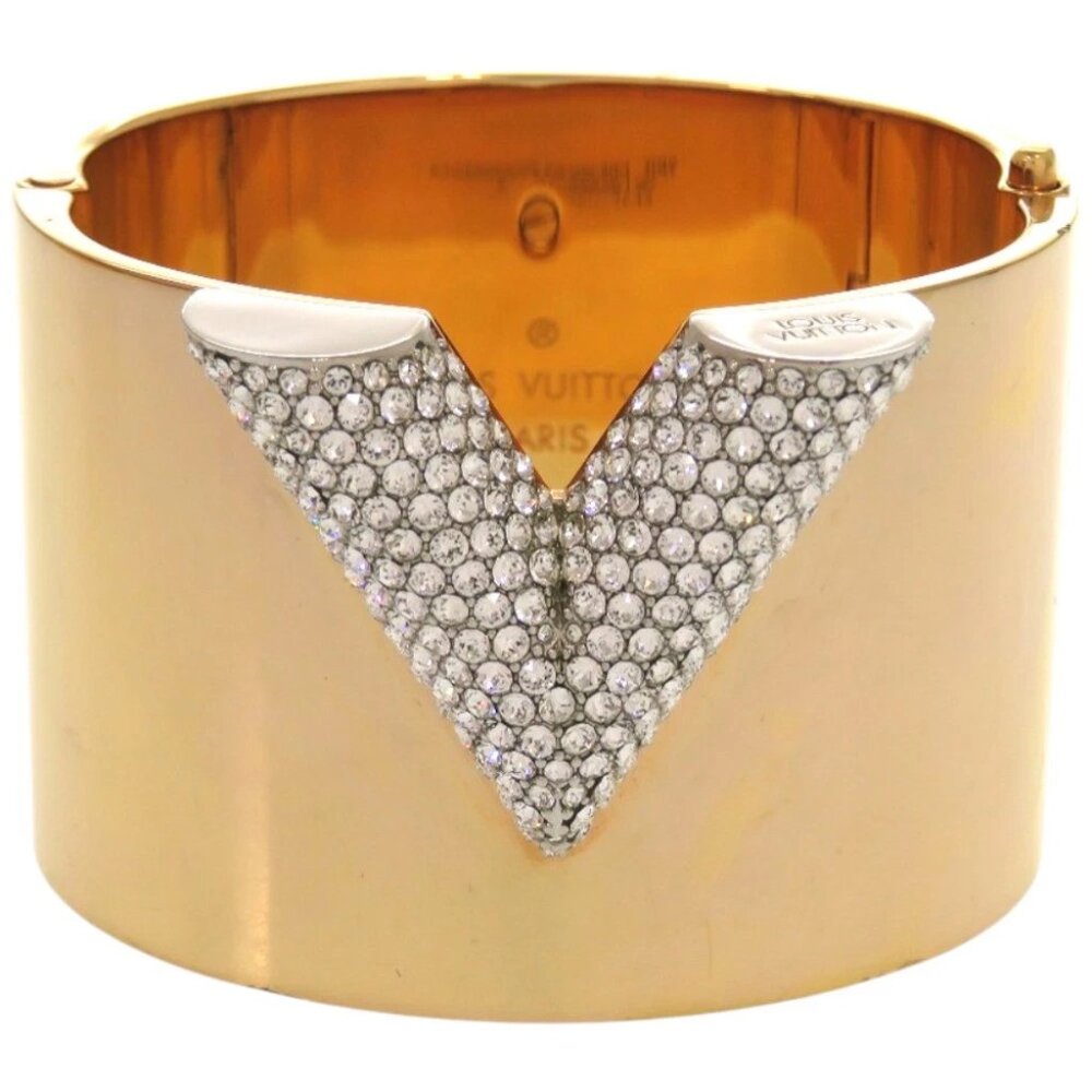 AUTHENTIC LOUIS VUITTON Essential V Bangle Gold Plated Linestone LTJ471-010226 - Picture 2 of 10